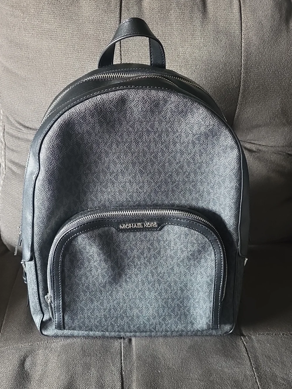 Michael Kors Gray Signature Backpack with Black Trim
